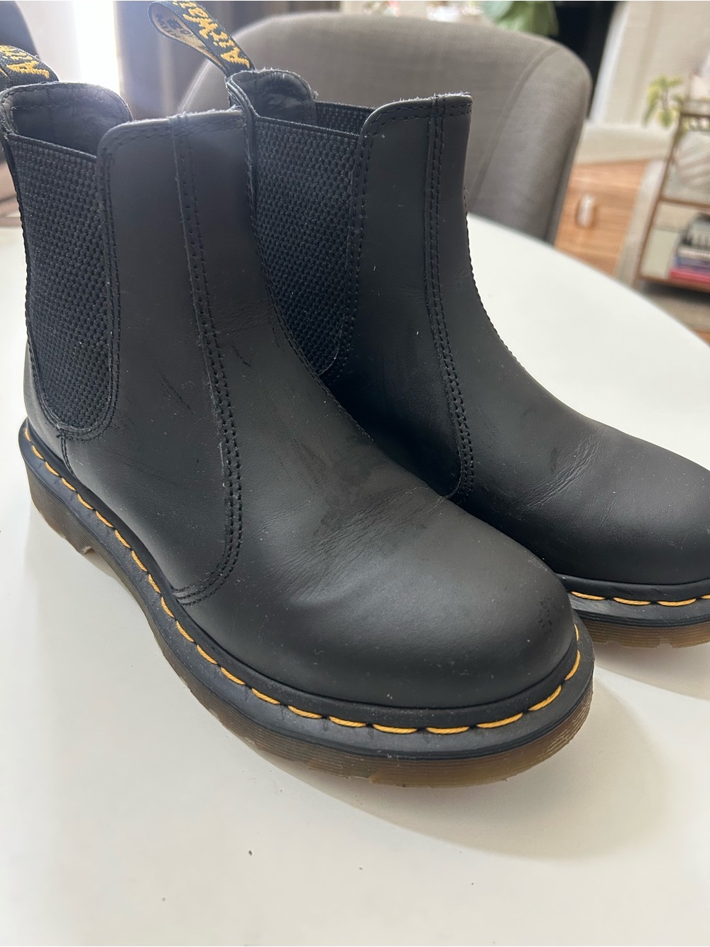 Dr. Martens Black Chelsea Boots with Yellow Welt Stitching Women’s Size 7
